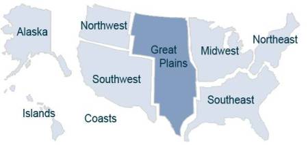 The region of the United States that is covered by the Regional Impacts report for the Great Plains from the U.S. Global Climate Research Program.